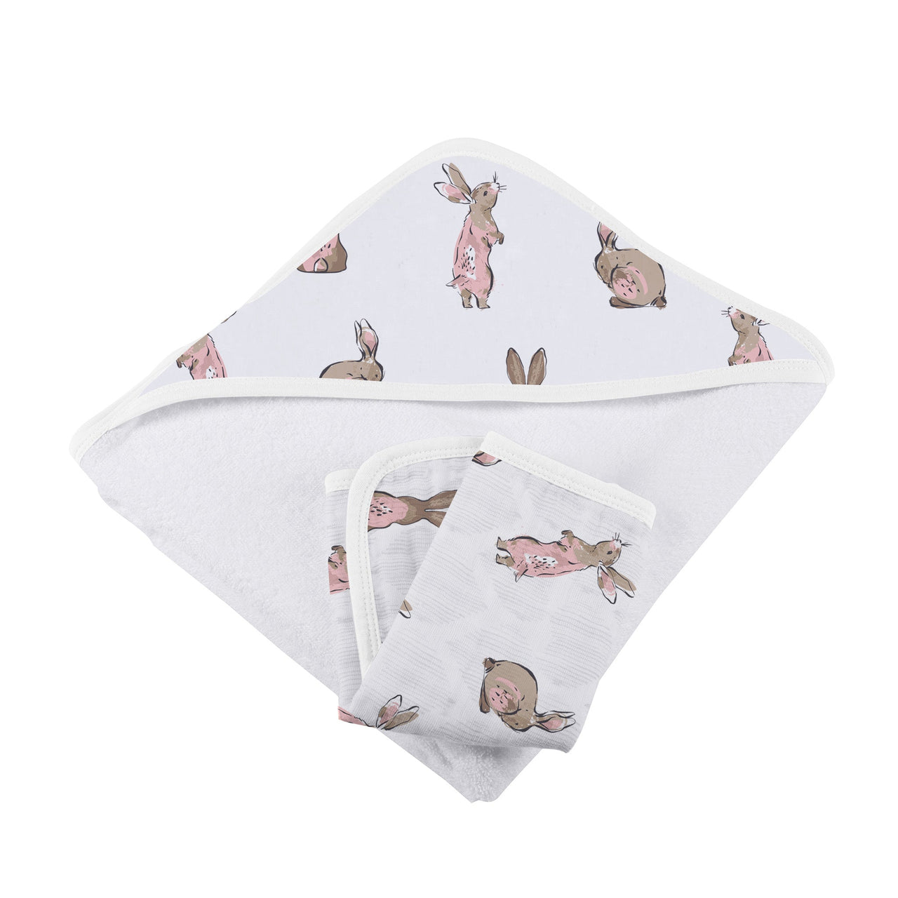 Newcastle - Powder Pink Bunnies Bamboo Hooded Towel and Washcloth Set - 1 COLOR -