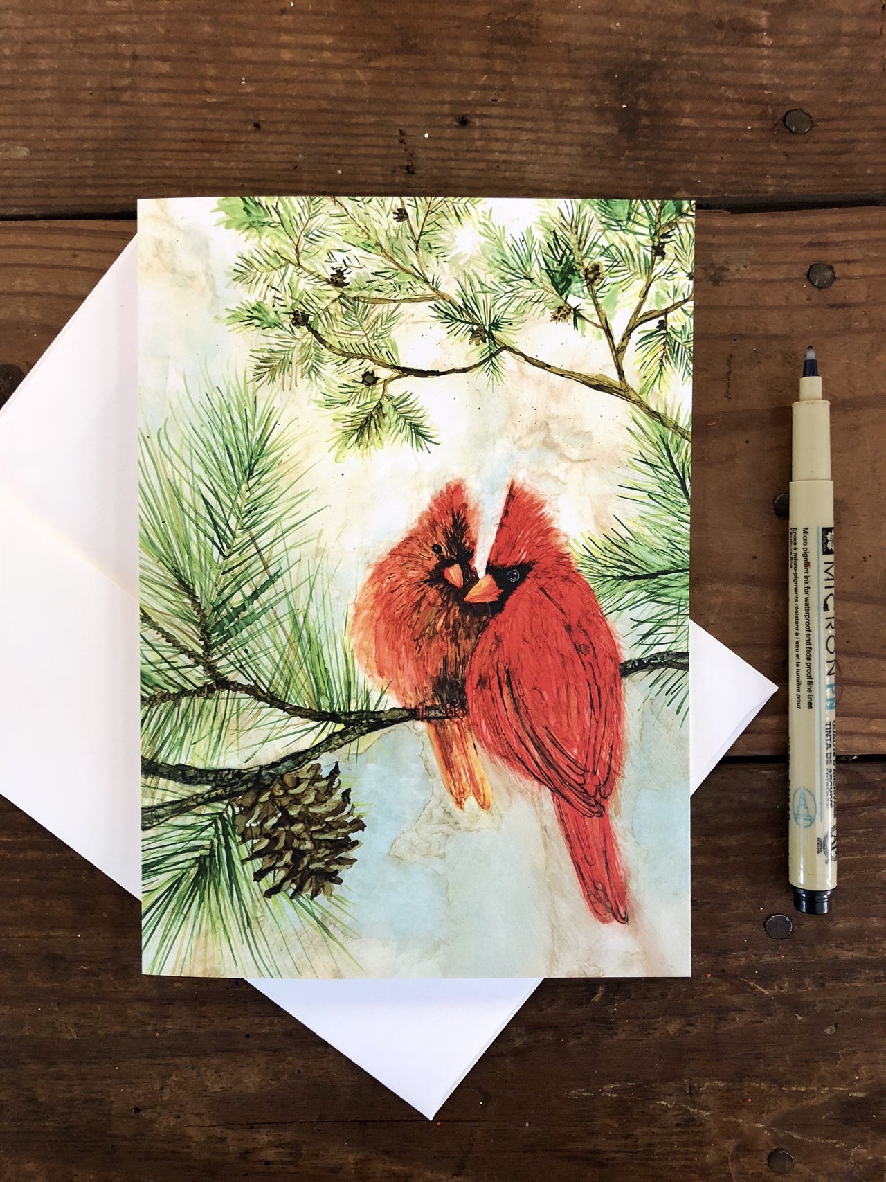 Cardinal Lovebirds : Greeting Card - 5"X7" - 1 OR SET(6) -