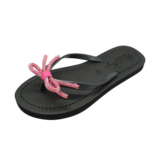 SAND BY SAYA N.Y. - Rhinestone Pink Bow - Flat Flip Flops Sandal - 2 COLORS -