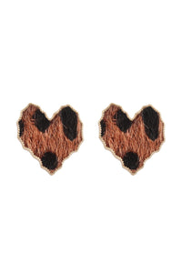 Thumbnail for Heart Leopard Leather Post Earrings - 3 COLORS -