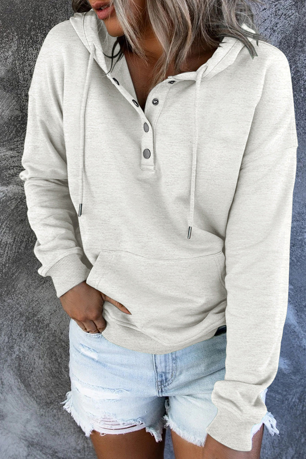 Dropped Shoulder Long Sleeve Hoodie with Pocket - T - 9 COLORS -