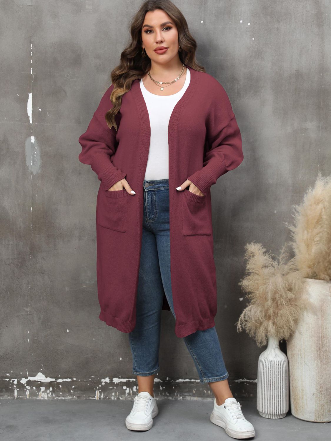 Plus Size Only Long Sleeve Pocketed Cardigan - T - 9 COLORS -