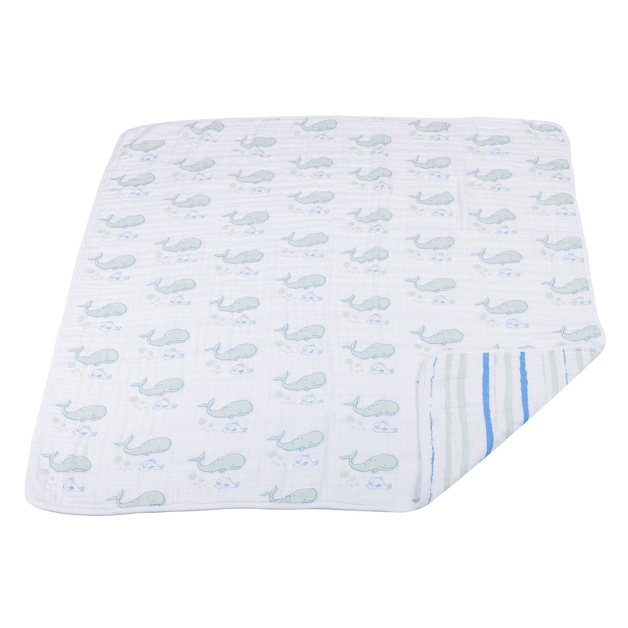 Newcastle - Whale and Ocean Stripe Cotton Muslin Newcastle Blanket -