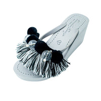 Thumbnail for SAND BY SAYA N.Y. - Black Pom Pom Tassel- Women's High Wedge - 3 COLORS -