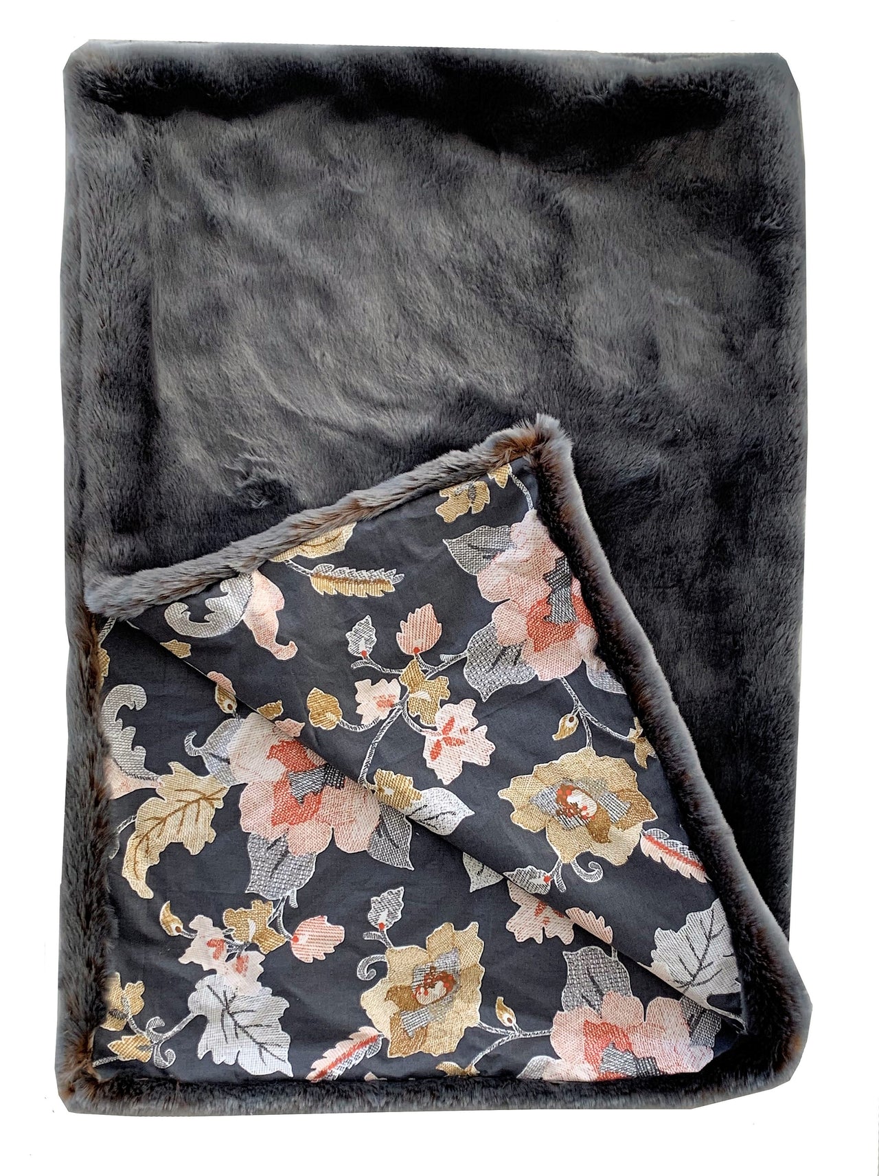 Two Tone Gray/Amber Handmade Luxury Throw With Floral Backing - 14 SIZES -