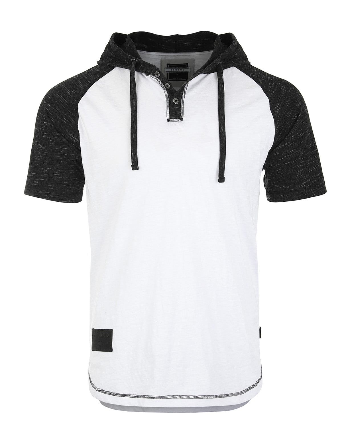 Men's Short Sleeve Raglan Henley Hoodie Round Bottom Semi Longline T-Shirt - 1 COLOR -