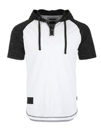 Thumbnail for Men's Short Sleeve Raglan Henley Hoodie Round Bottom Semi Longline T-Shirt - 1 COLOR -