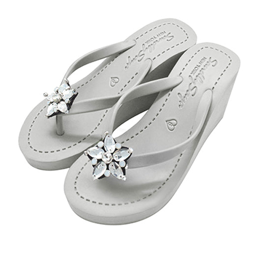 SAND BY SAYA N.Y. - One Star- Crystal Rhinestone Embellished High Wedge Flip Flops Sandal - 3 COLORS -