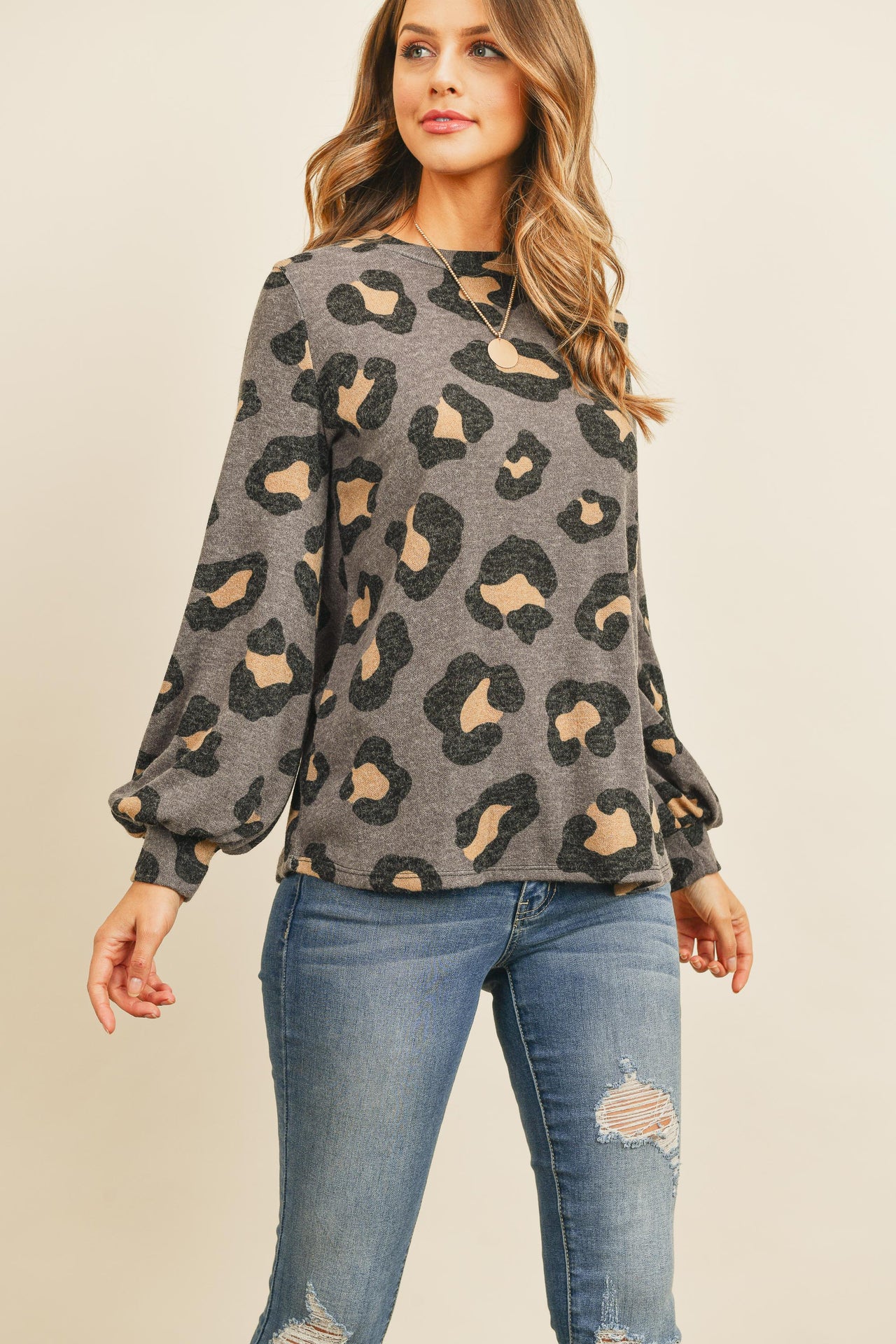 Riah Fashion - Puff Sleeved Leopard Print Top - 4 COLORS -