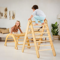 Thumbnail for 3in1 Montessori Climbing Set: Triangle Ladder + Wooden Arch + Slide Board – Beige NEW