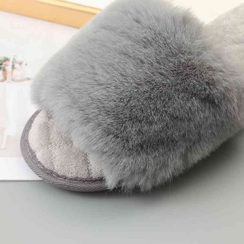 Faux Fur Open Toe Slippers - T - 5 COLORS -