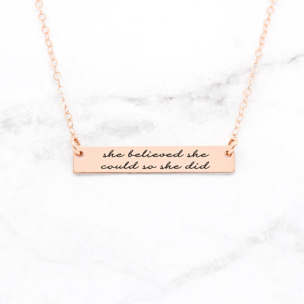 She Believed She Could So She Did - Sterling Silver Quote Bar Necklace -