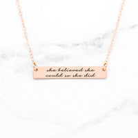 Thumbnail for She Believed She Could So She Did - Sterling Silver Quote Bar Necklace -