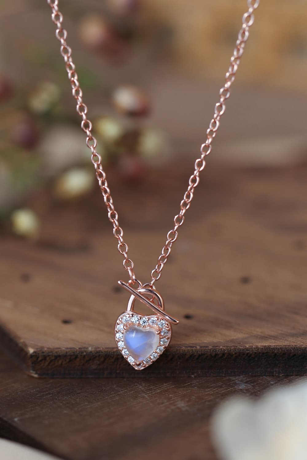 Moonstone Heart Lock Pendant Necklace - T - 2 FINISHES -