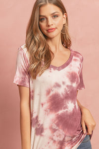 Thumbnail for Riah Fashion - Tie Dye  V-Neck Round Hem Top - 5 COLORS -