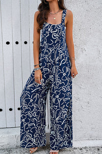 Thumbnail for Printed Wide Strap Jumpsuit with Pockets - T - 4 COLORS -