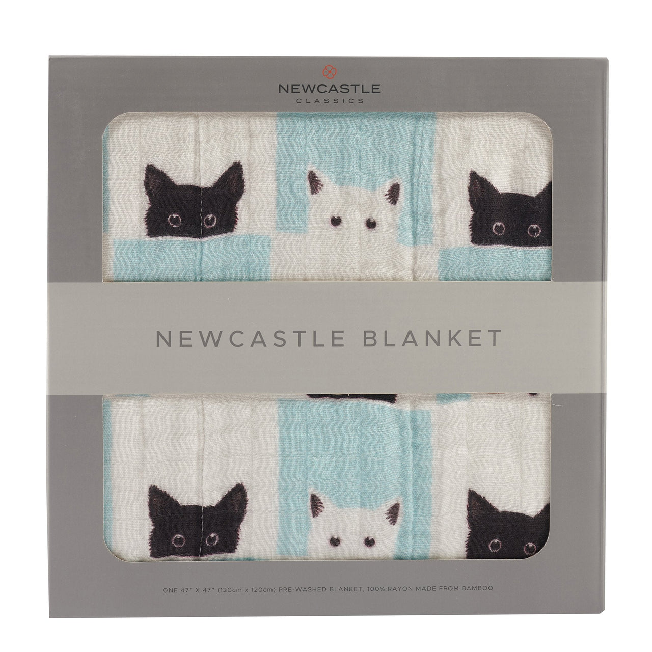 Peek-A-Boo Cats and White Bamboo Muslin Newcastle Blanket -