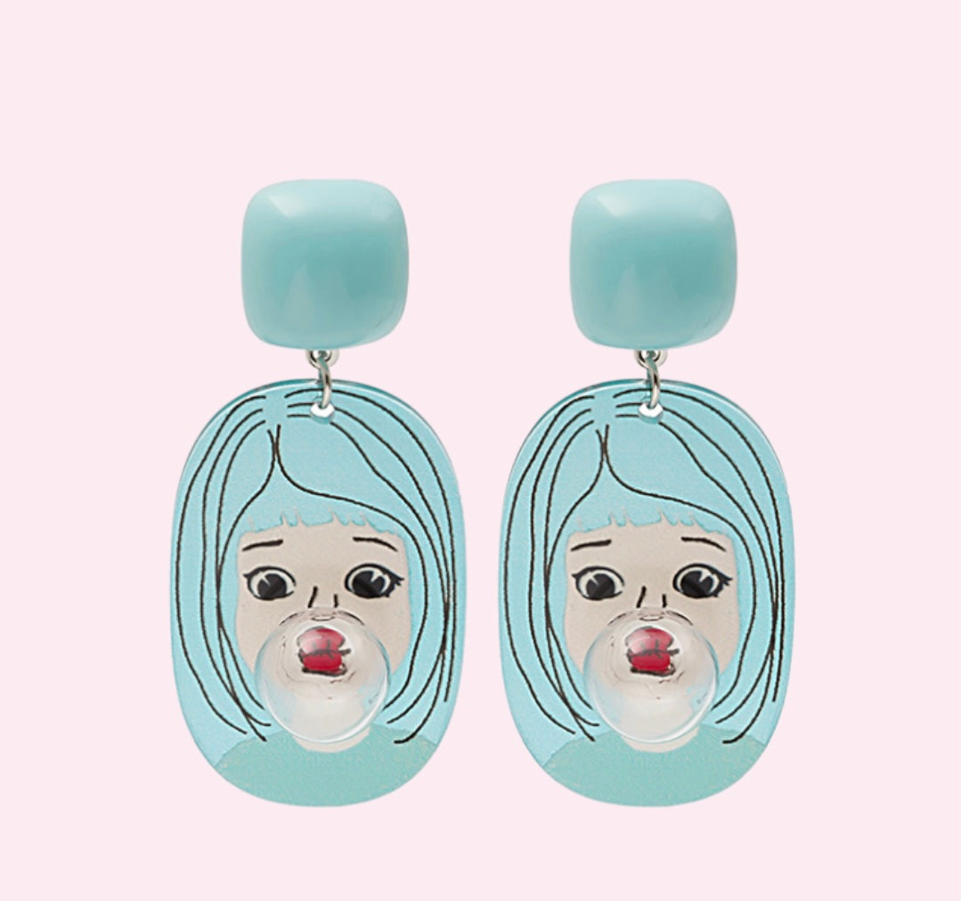 Cute Bubble Gum Girl Polymer Clay Statement Earrings, Cute Earrings, Gift for Her -