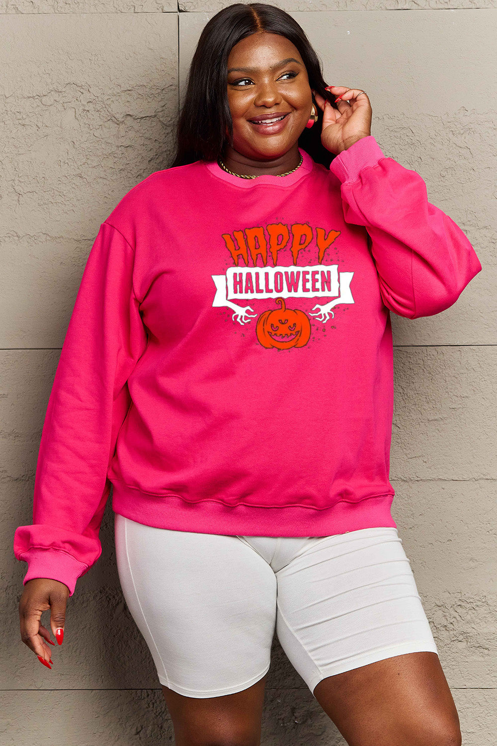 Simply Love Full Size HAPPY HALLOWEEN Graphic Sweatshirt - SIZES S THRU 3XL - T - 6 COLORS -