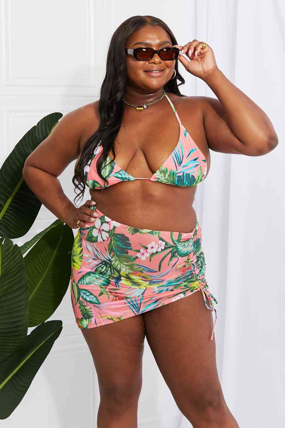 Marina West Swim Paradise Awaits Triangle Bikini and Sarong Set - SIZES S THRU 2XL - 3 PCS. - T - 1 COLOR -