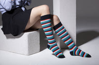 Thumbnail for Women's Teal Sky Stripe Knee High Socks - 1 COLOR -