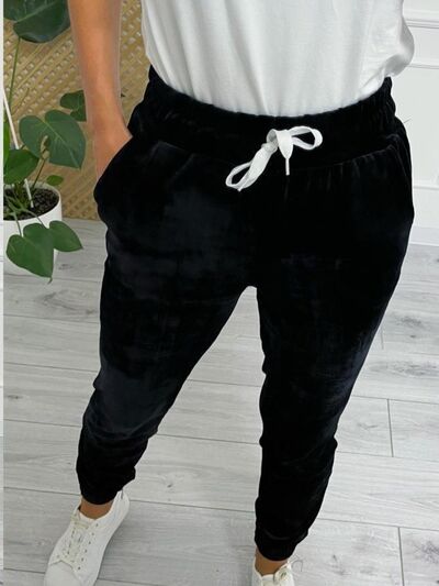 Wide Waistband Drawstring Cropped Joggers - T - 6 COLORS -