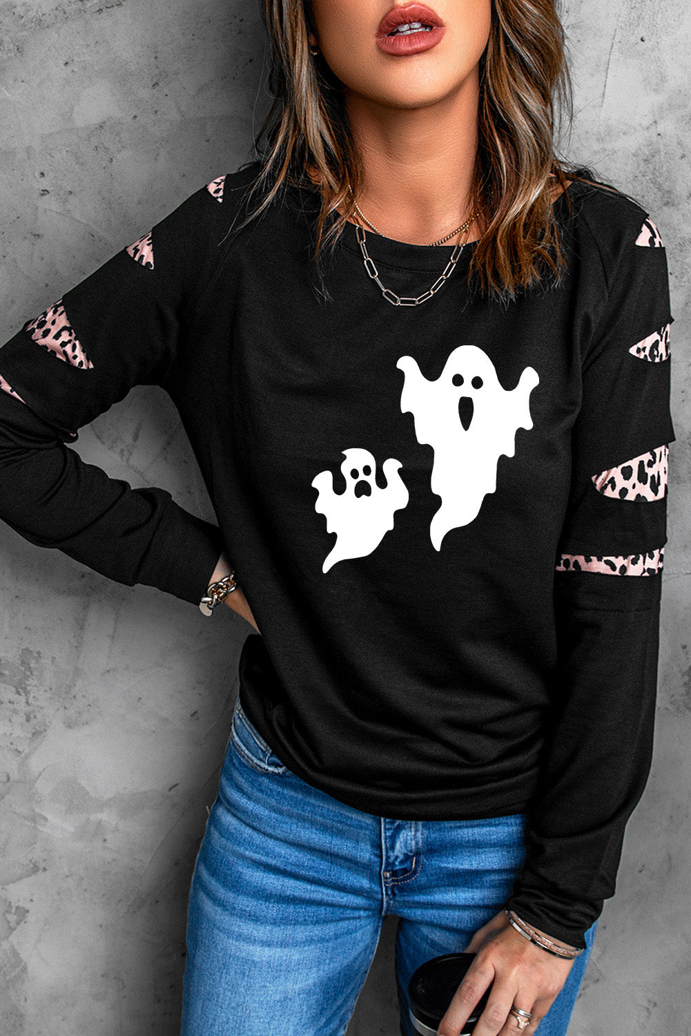 Ghost Graphic Round Neck Sweatshirt - T - 1 COLOR -