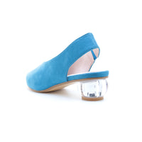 Thumbnail for Clear Heel Suede Pointed Toe Pumps (Blue)