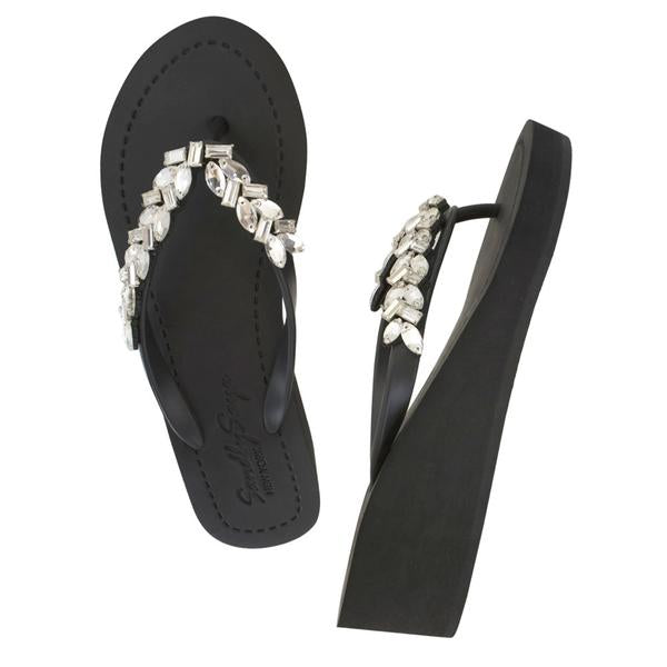 SAND BY SAYA N.Y. - Greenwich - Rhinestone Mid Wedge Flip Flops - 2 COLORS -