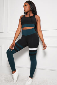 Thumbnail for Striped Sports Bra and High Waisted Yoga Leggings Set - T - 2 PCS. - 1 COLOR -