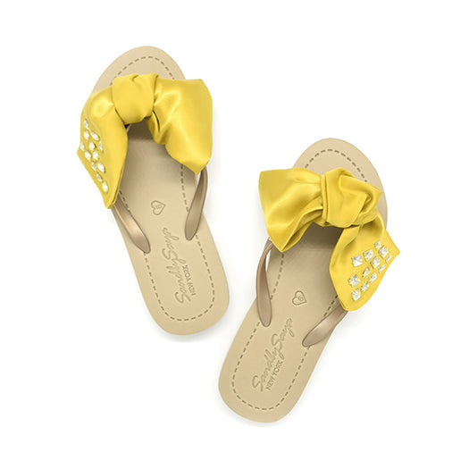 SAND BY SAYA N.Y. - Kent-Silk Satin Yellow Bow - Flat Flip Flops Sandals - 5 COLORS -