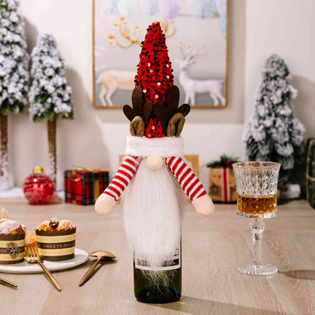 Sequin Pointed Hat Gnome Wine Bottle Cover - [5-10 DAY DELIVERY] - T - 3 TYPES/STYLES -