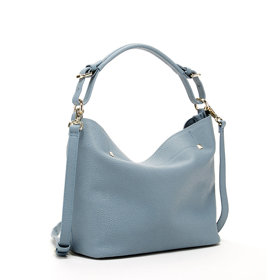 Lauren Faded Denim Leather Hobo Bag Blue -