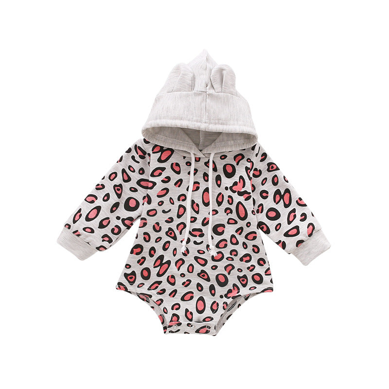 Baby Leopard Print Drawstring Hooded Bodysuit - T - 5 SIZES - 1 COLOR -