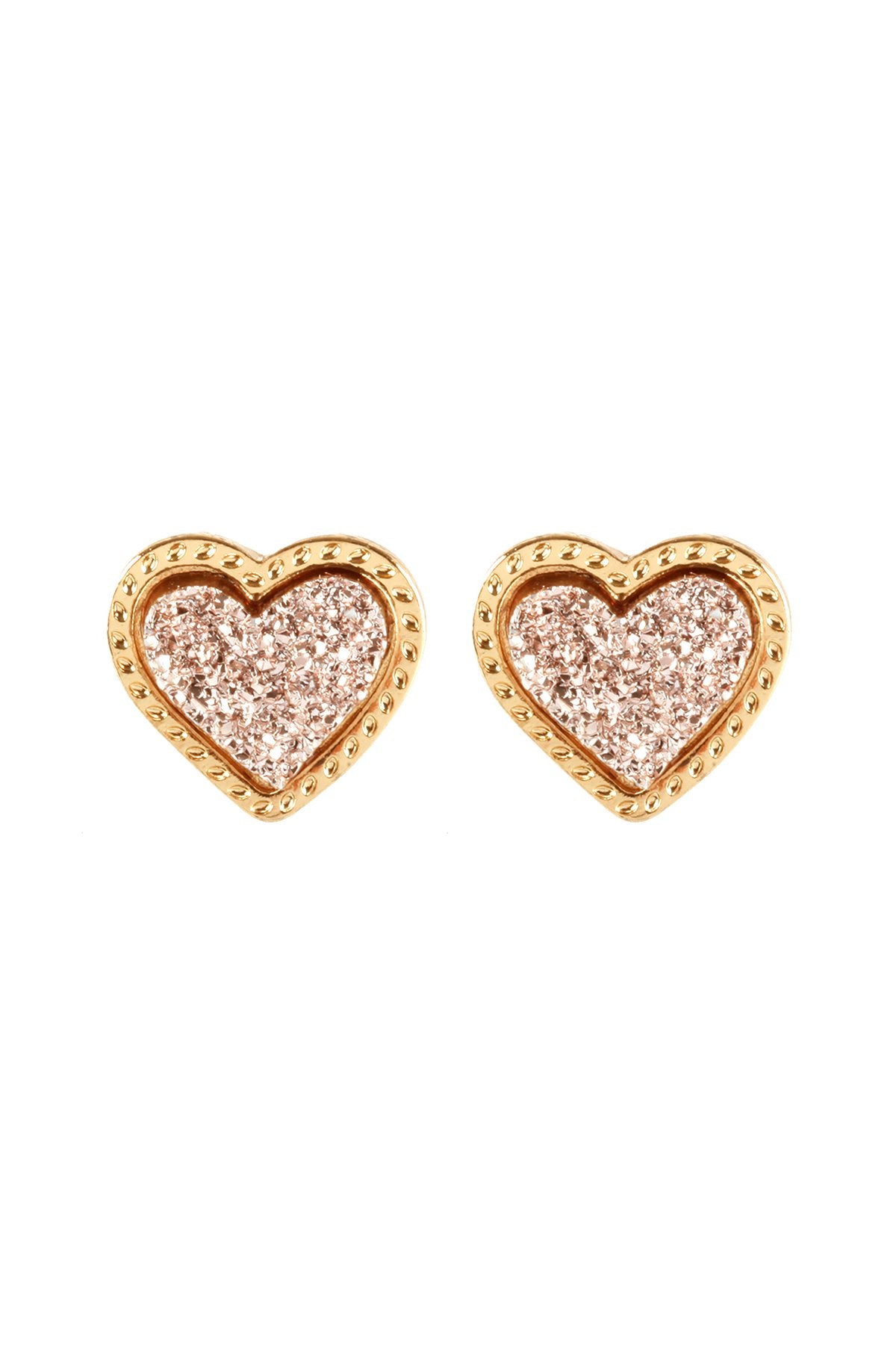 Riah Fashion - Metal Druzy Heart Valentine Post Earrings - 6 COLORS