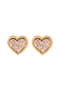 Thumbnail for Riah Fashion - Metal Druzy Heart Valentine Post Earrings - 6 COLORS