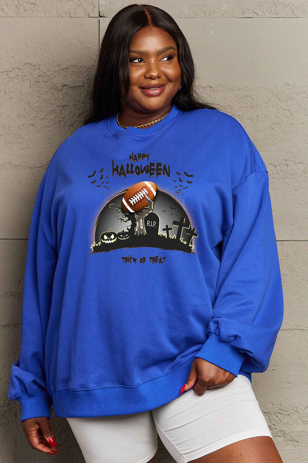 Simply Love Full Size HAPPY HALLOWEEN Graphic Sweatshirt - SIZES S THRU 3XL - T - 6 COLORS -