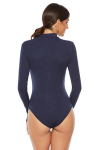 Thumbnail for Full Size Ribbed Half Zip Long Sleeve Bodysuit - T - 4 COLORS -