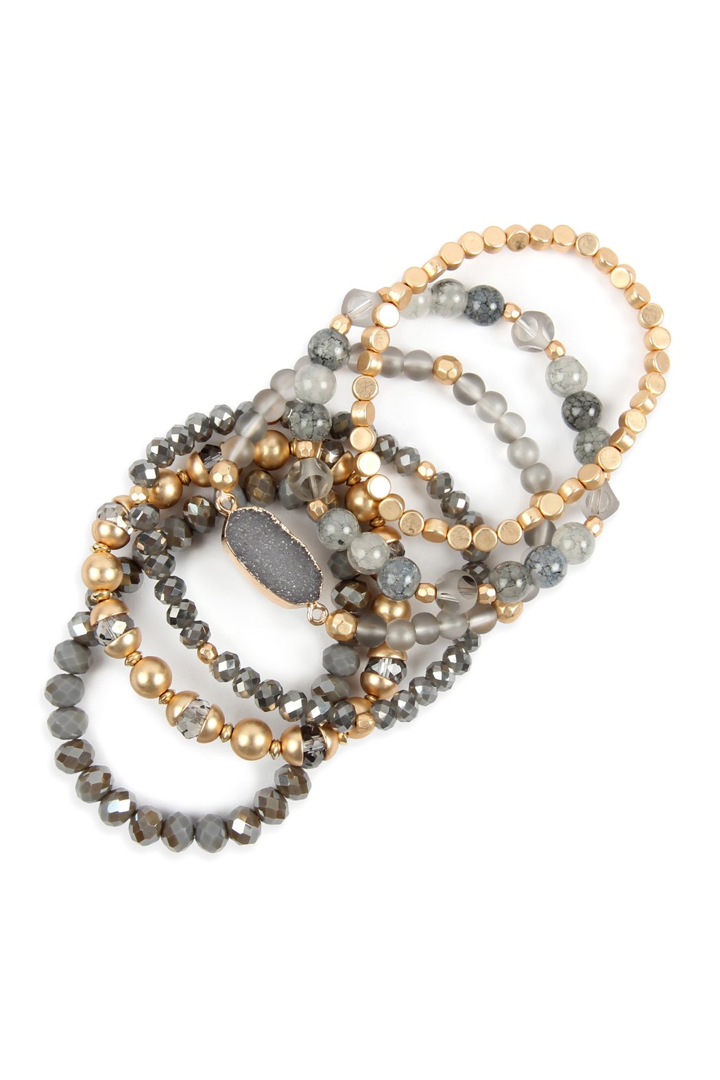 Riah Fashion - Multi Line Druzy Stone Charm Bracelet - 6 COLORS -