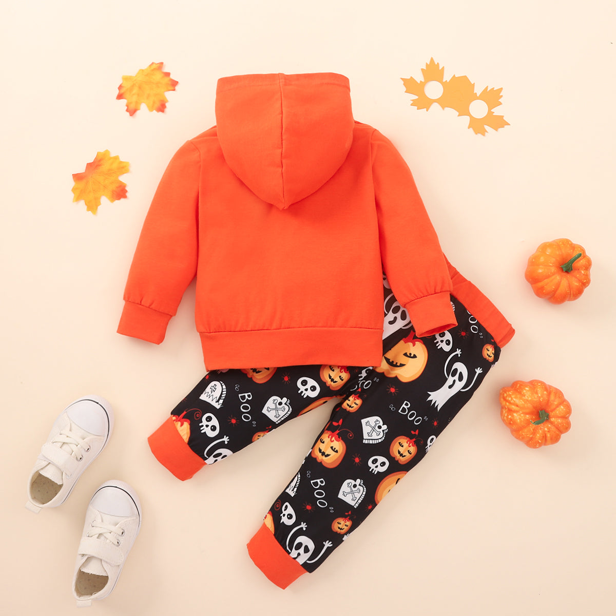 BOO Graphic Long Sleeve Hoodie and Printed Pants Set - 2 PCS. - T - 2 COLORS -