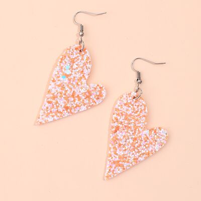 Faux Leather Iron Hook Sequin Heart Earrings - T - 1 COLOR -