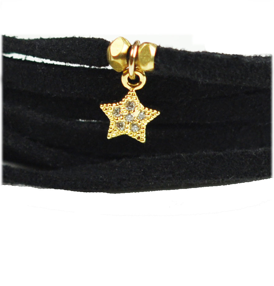 Gena Myint - Lucky Star Black Suede Wrap Bracelet -