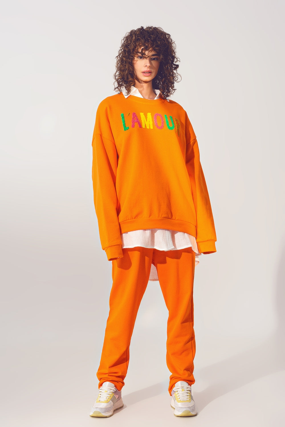 Q2 - l'Amour Text Sweater in Orange - 1 COLOR -