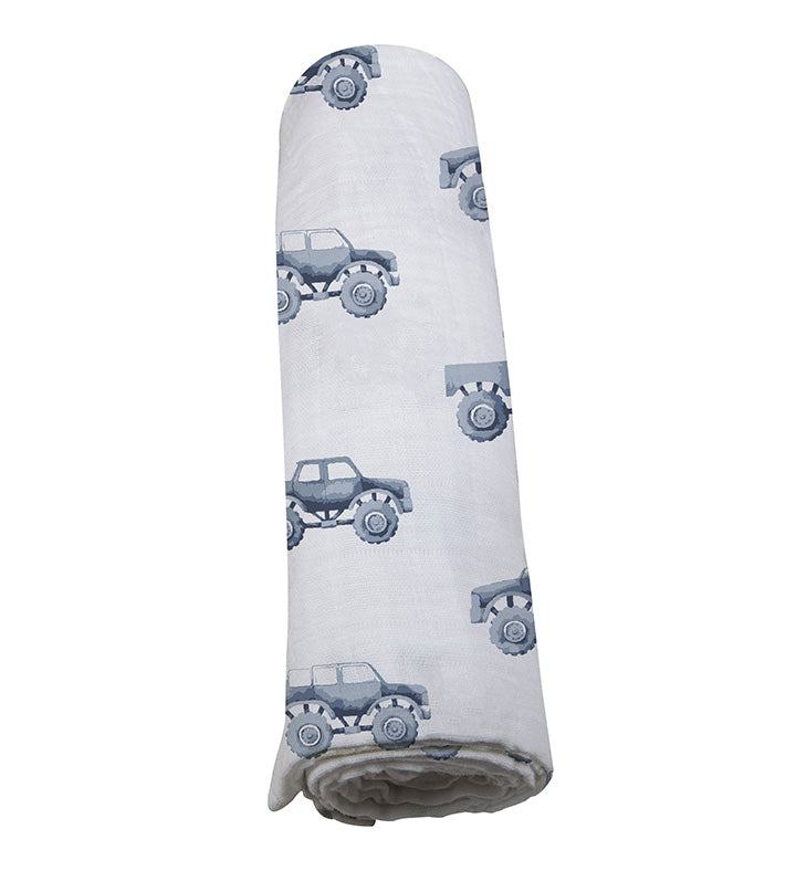 Newcastle - Indigo Monster Trucks Cotton Swaddle -