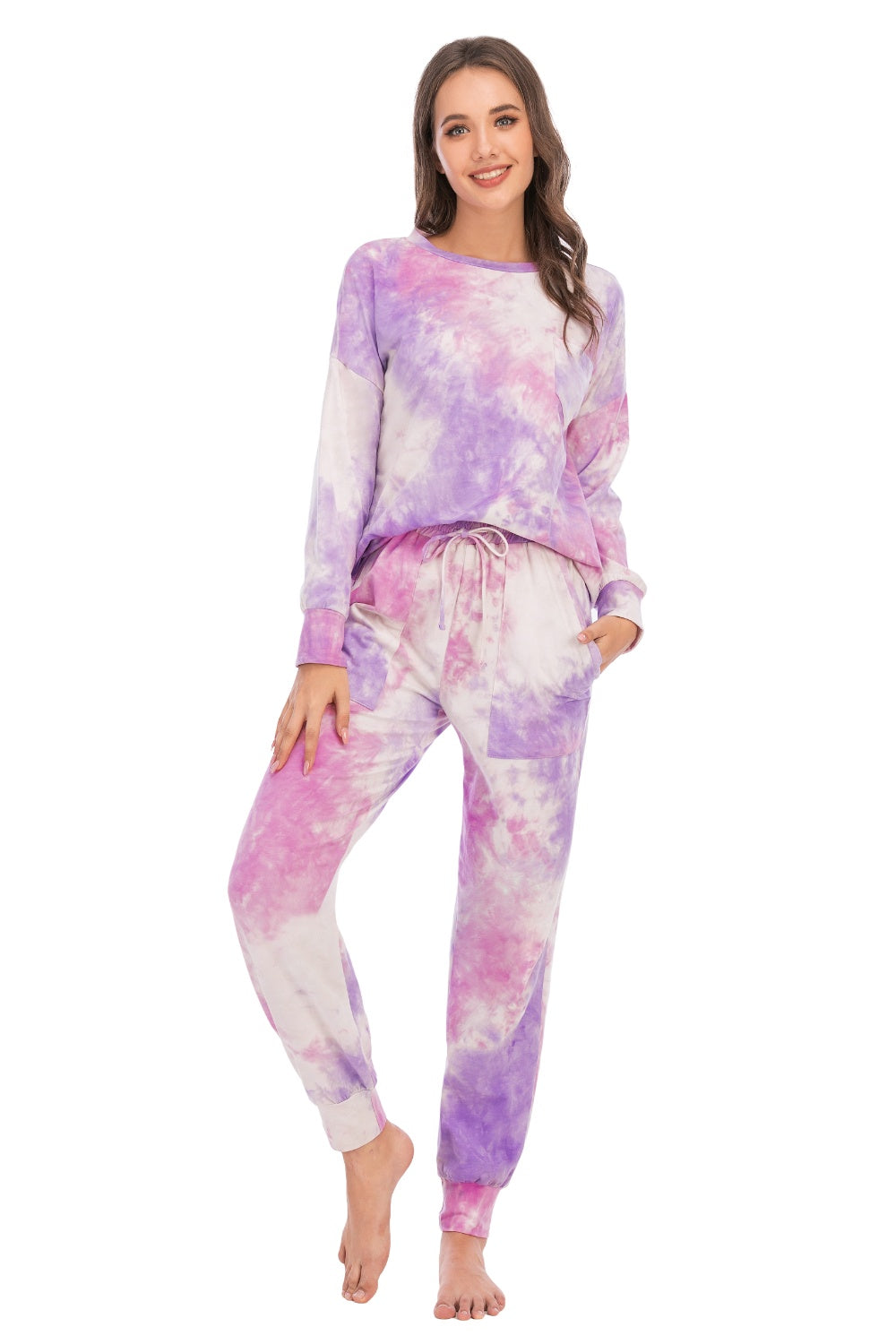 Tie-Dye Top and Pants Lounge Set - 2 PCS. - T - 2 COLORS -