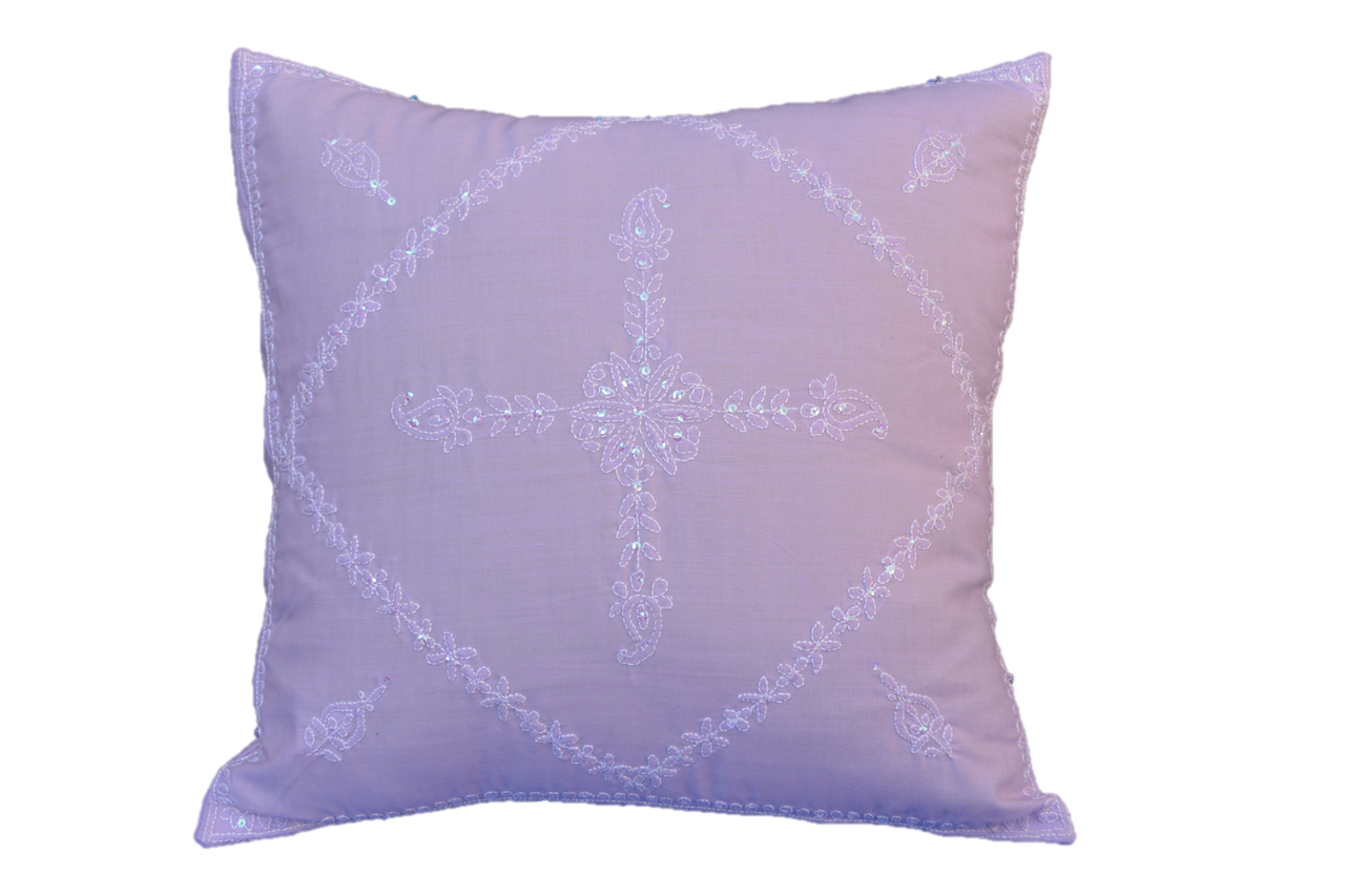 OMSutra - Hand Embroidered Sequins Decorative Lavender  Throw Pillow - 1 COLOR -