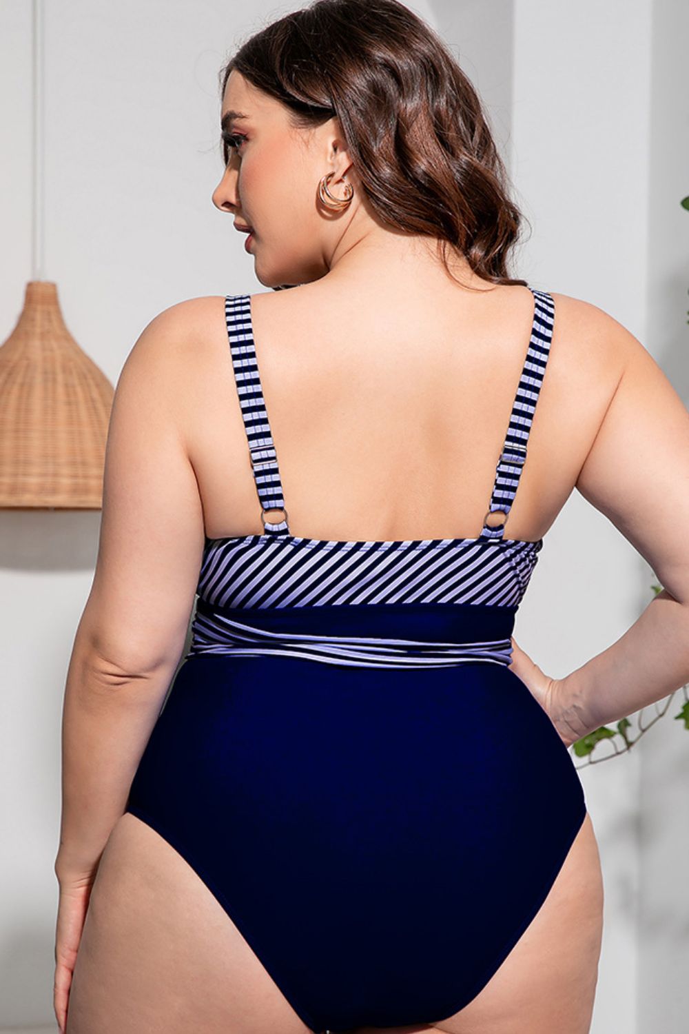 Plus Size Striped Tie-Waist One-Piece Swimsuit - L THRU 4XL - T - 4 OLORS -