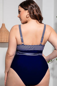 Thumbnail for Plus Size Striped Tie-Waist One-Piece Swimsuit - L THRU 4XL - T - 4 OLORS -