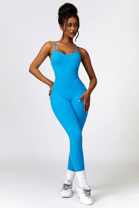 Thumbnail for Open Back Spaghetti Strap Sports Jumpsuit - T - 4 COLORS -