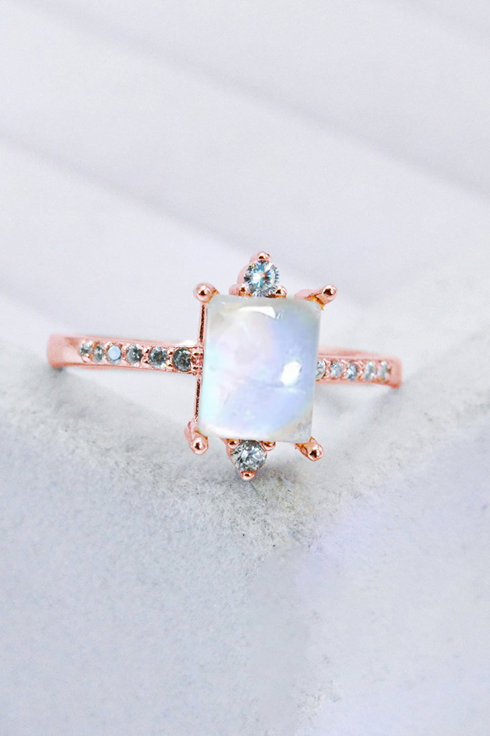 925 Sterling Silver Square Moonstone Ring - T - 2 FINISHES -